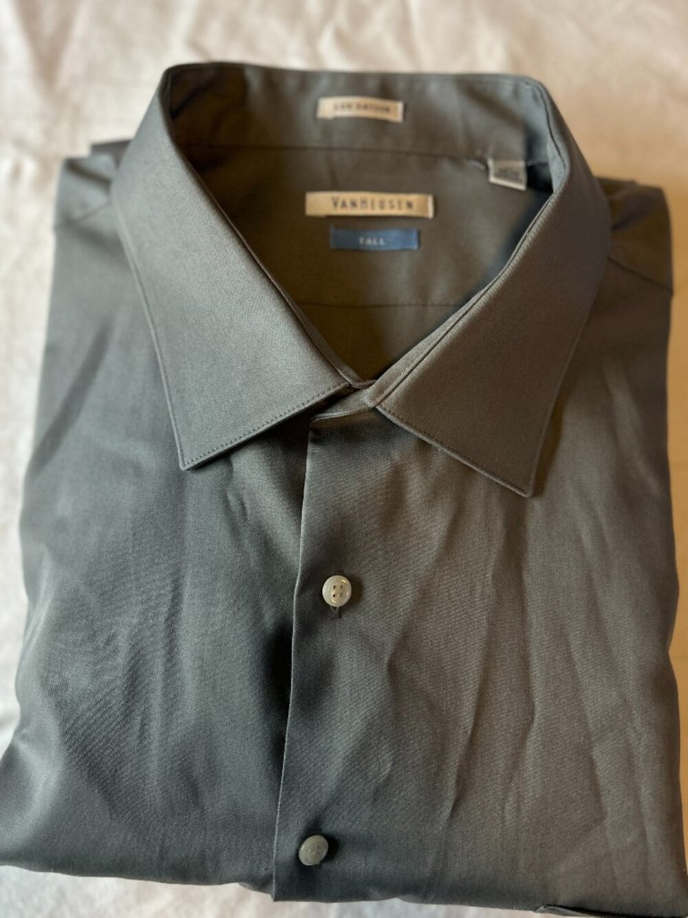 Van Heusen Lux Sateen Tall Dress Shirt Gray 17 35/36